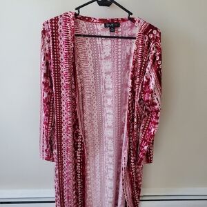 Love colorful duster cardigan.  Size Xl. Red and white.